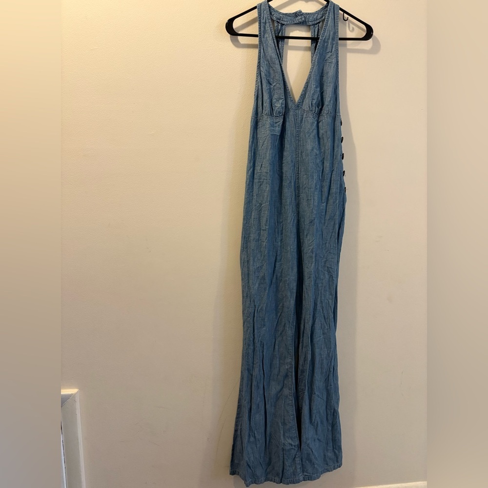 Free People Light Blue Wide-Leg Jumpsuit - size 2 - low open back - lightweight